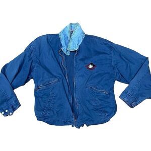 Mickey INC Womens Blue Embroidered Long Sleeve Denim Canvas Jacket Size Small